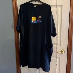 Seaside-size 2X-navy blue-swimsuit cover-up/long night shirt with embroidery